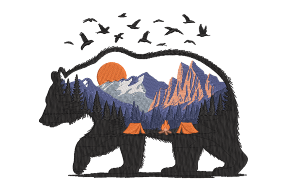 Bear Camping Mountain Scene: Embroidery Review