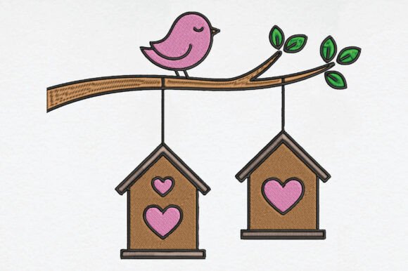 Birds Colorful and Birdhouse Embroidery