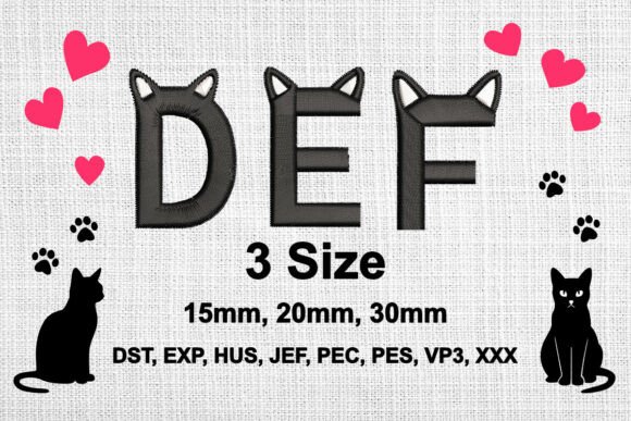 Cat Ears Embroidery Font Alphabet D,E,F – Cute, Crafty, and Craft Fair Ready