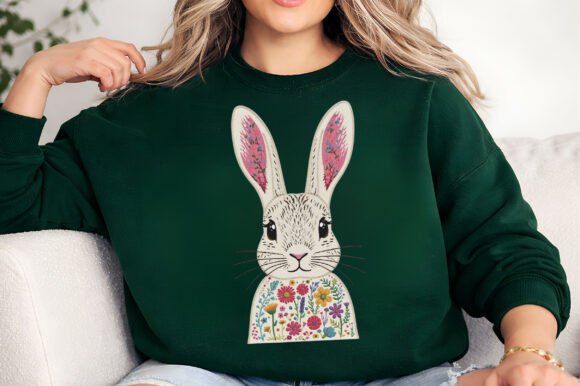 Floral Embroidery Bunny PNG