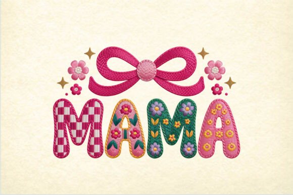 MAMA Embroidery PNG – Colorful Knitted