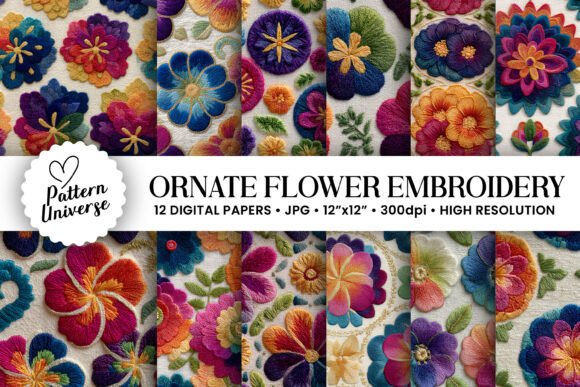 Ornate Floral Embroidery Digital Papers Review for Business Use