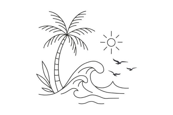 Tropical Beach Scene: Elegant Embroidery for Sellers