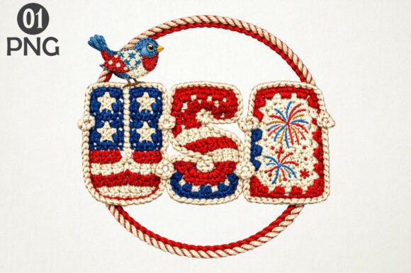 USA Patriotic Bird Embroidery PNG Art